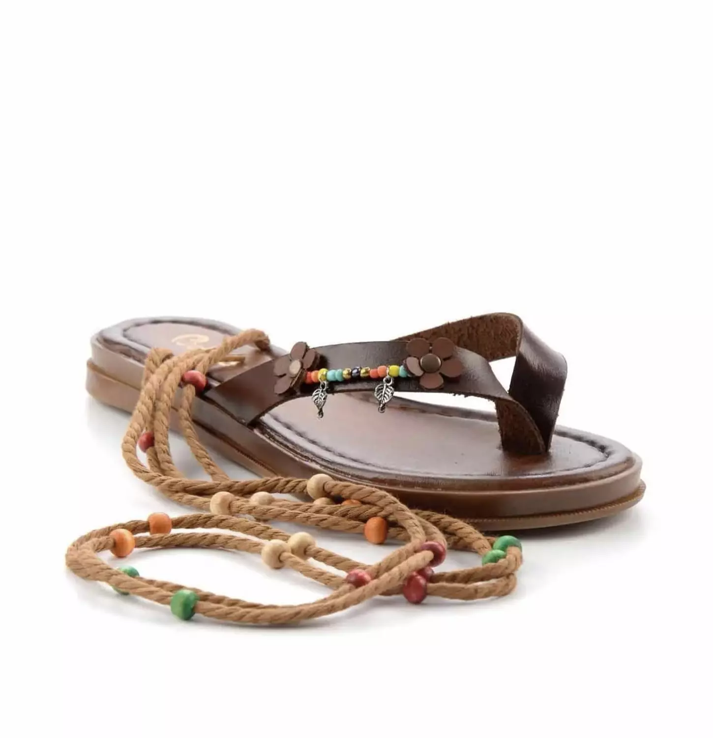 Genuine Leather sandals with beaded straps  hover image