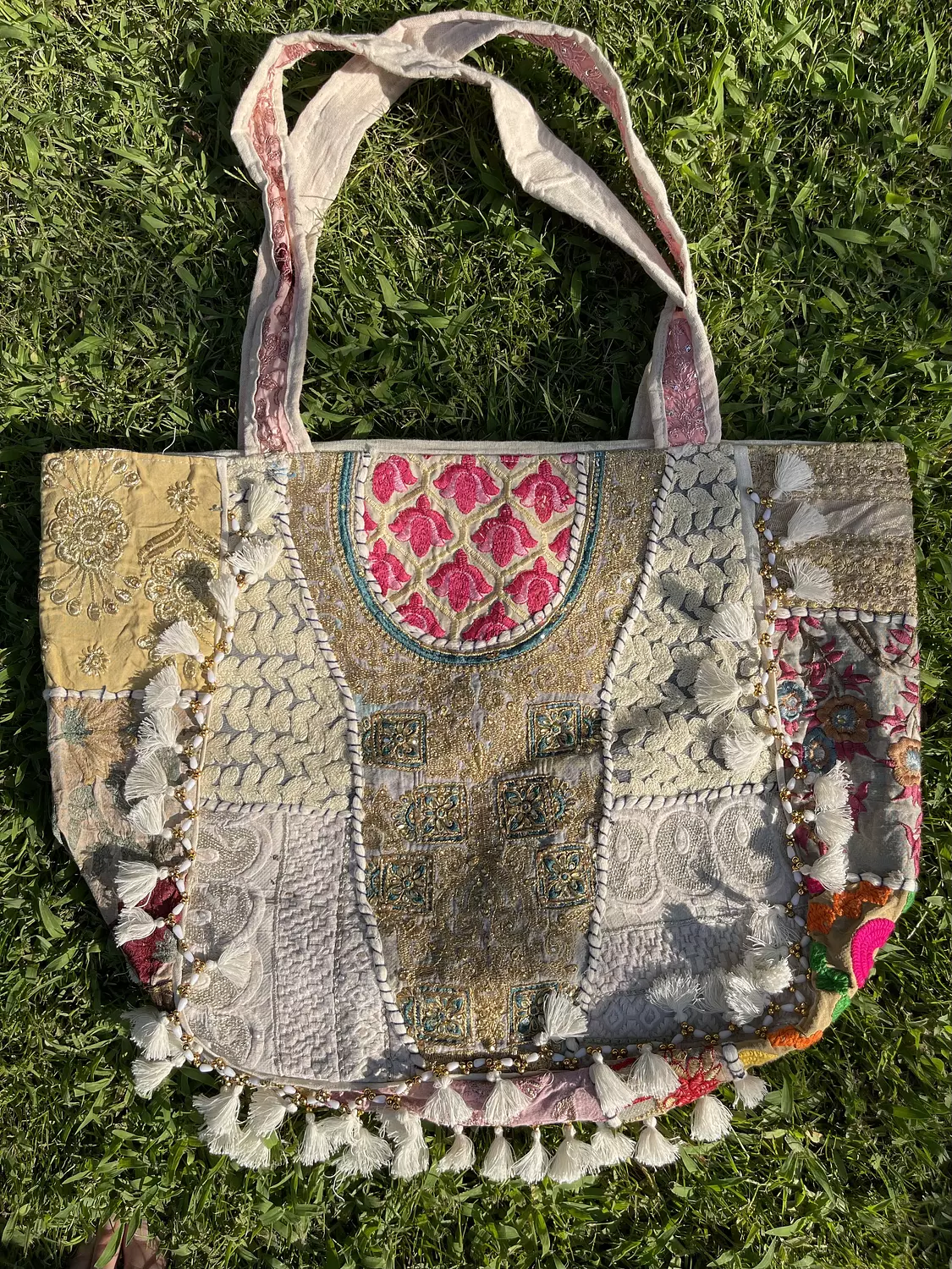 Indian boho bag - Beige Double face  hover image