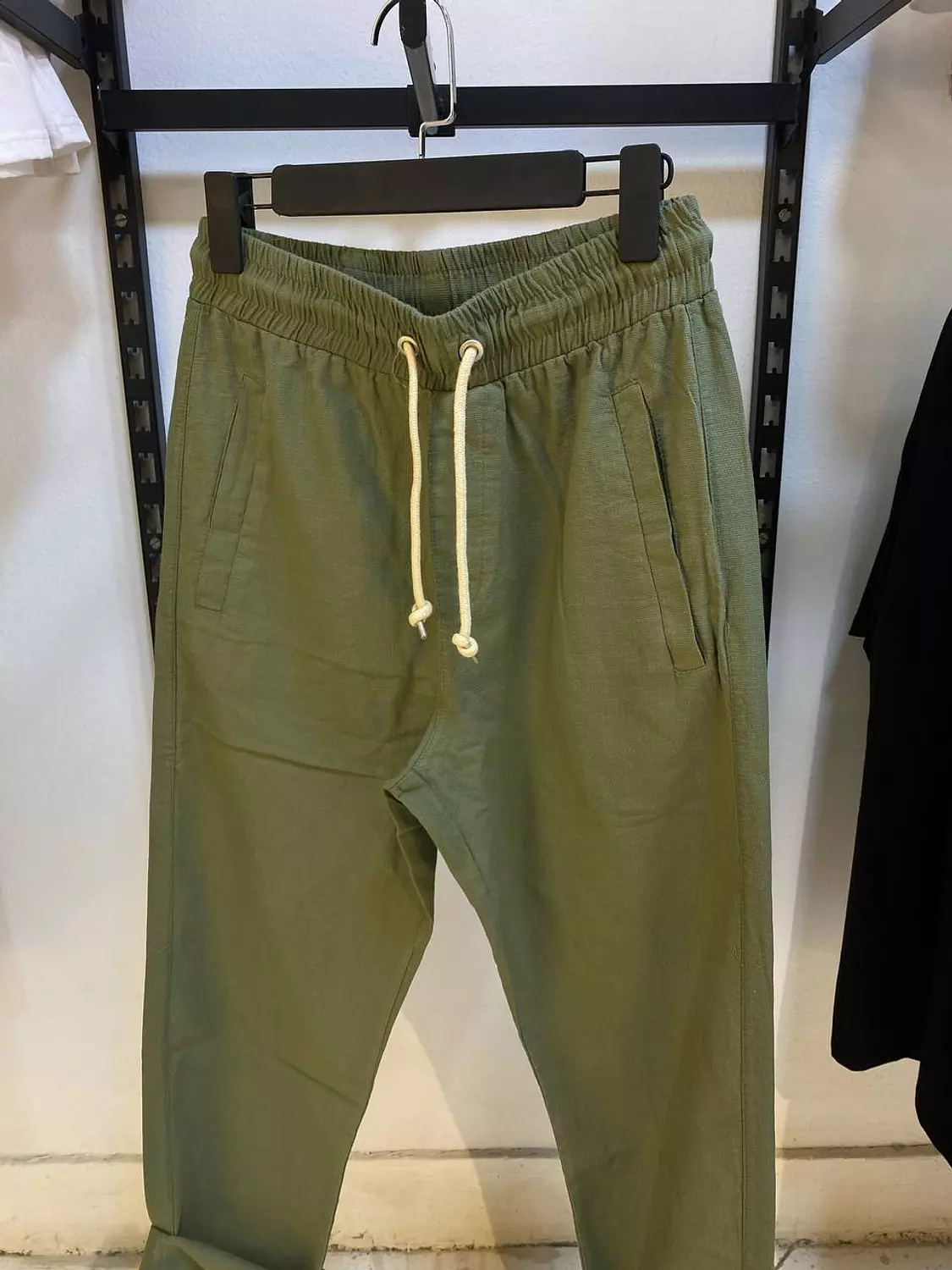 linen olive pants hover image