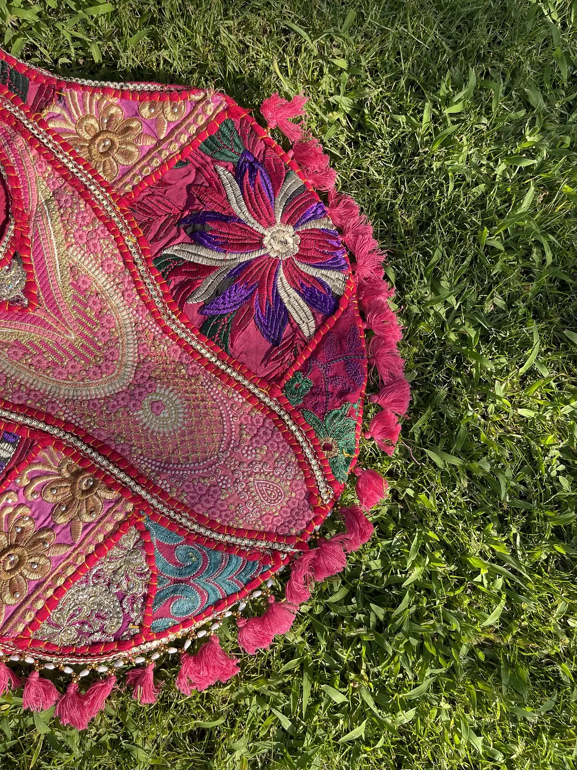 Circular indian boho bag - Fuschia/turquoise Double face  4