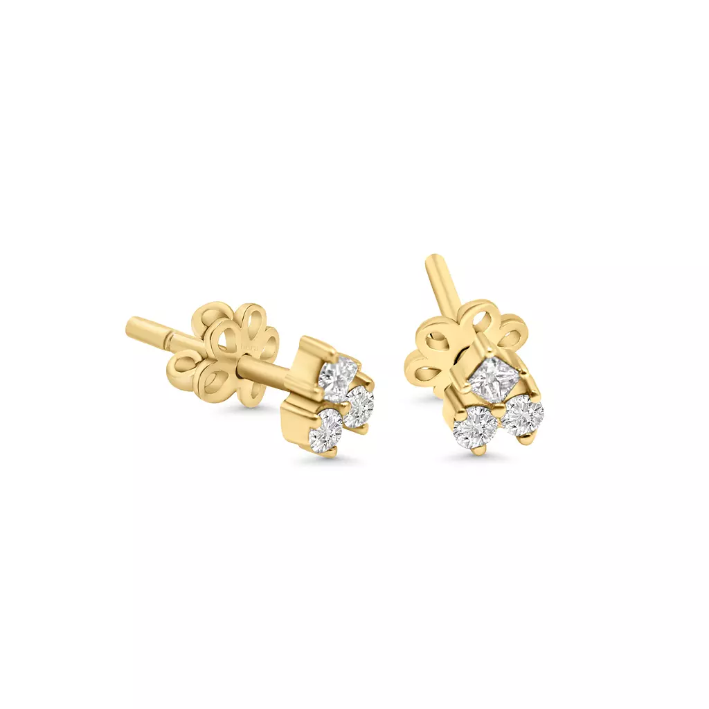 One princess two round diamond stud (Sold as Singles) - E77