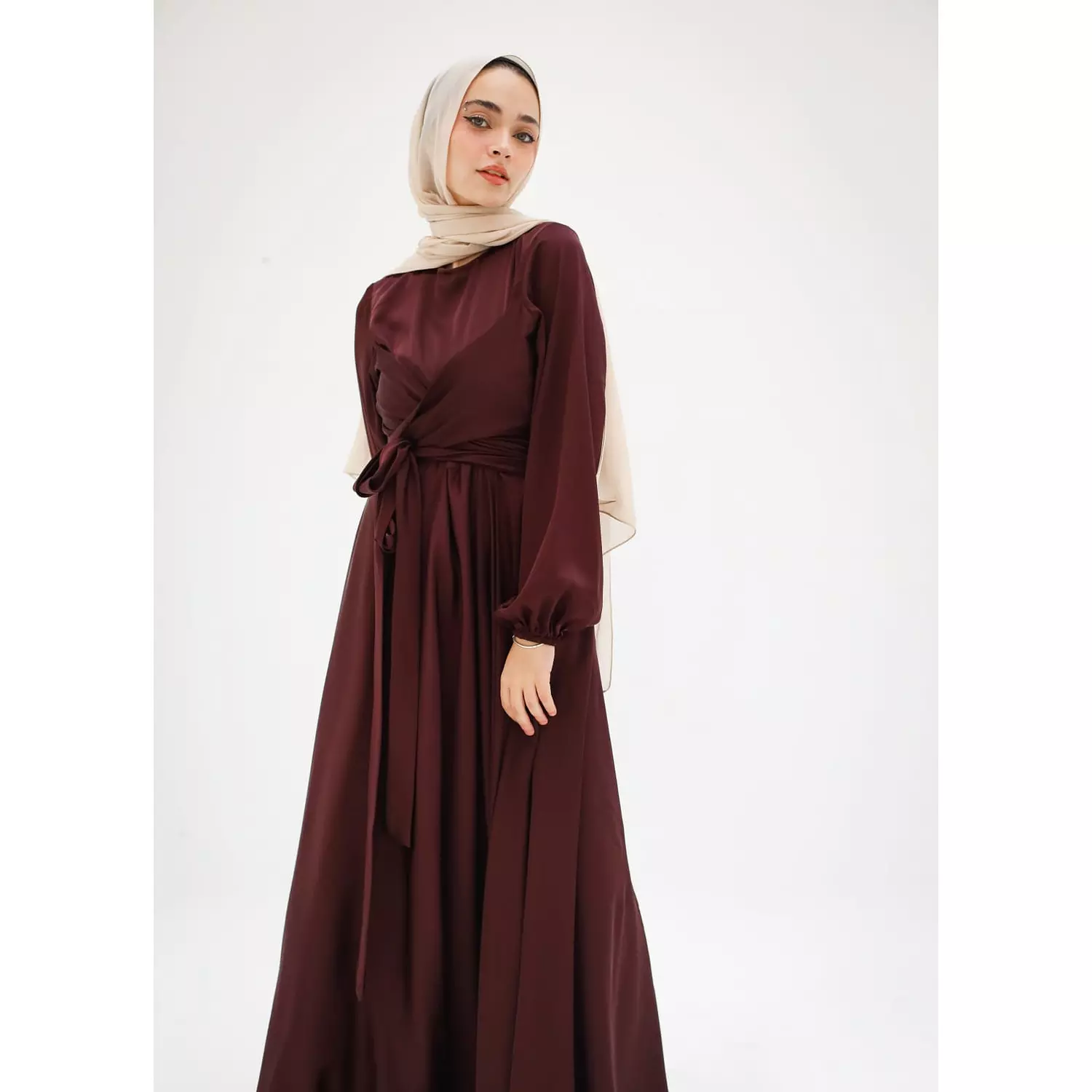 Brown Wrap Satin Dress 3