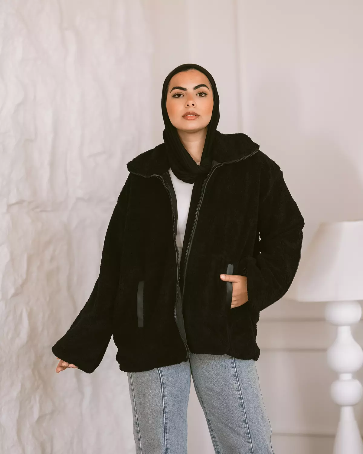 Midnight black fur jacket 🖤 hover image