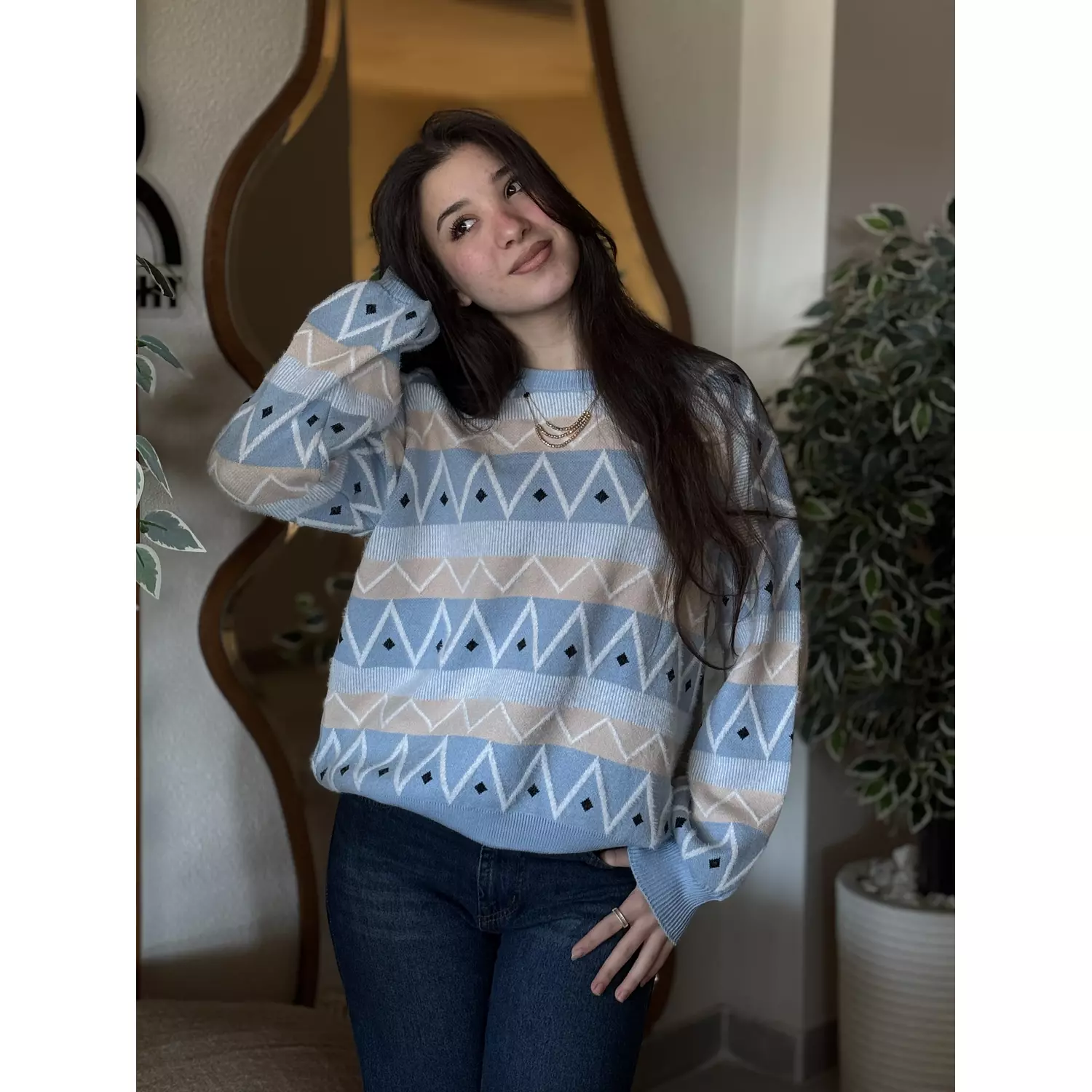 Baby Blue Geometric Knit Sweater 1