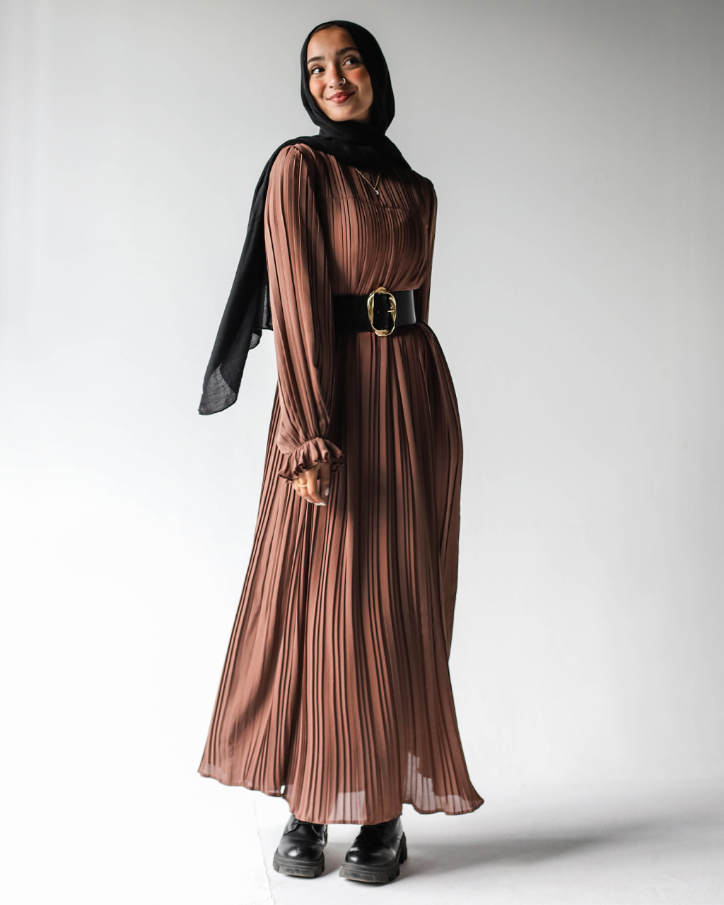 Brown Pleated Dress  2