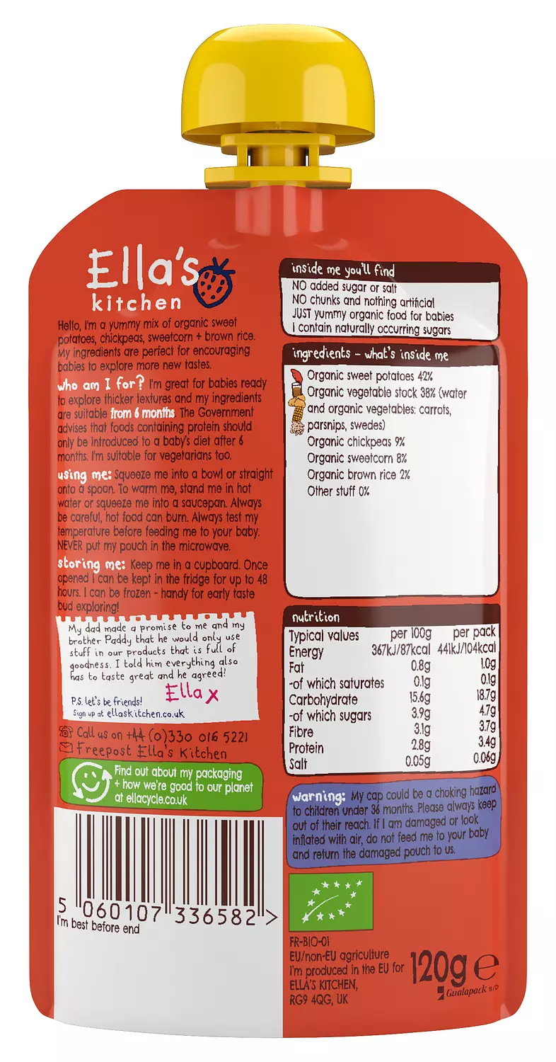 Ella's Kitchen -Chickpea + sweet potato mash Veggies - 120 grams 1