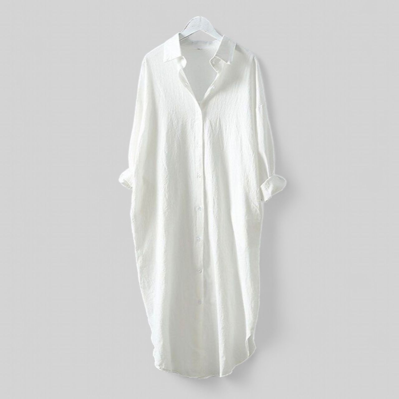 <p style="text-align: center"><span style="color: #d4b267">Casual linen shirt neck buttons dress</span></p>
