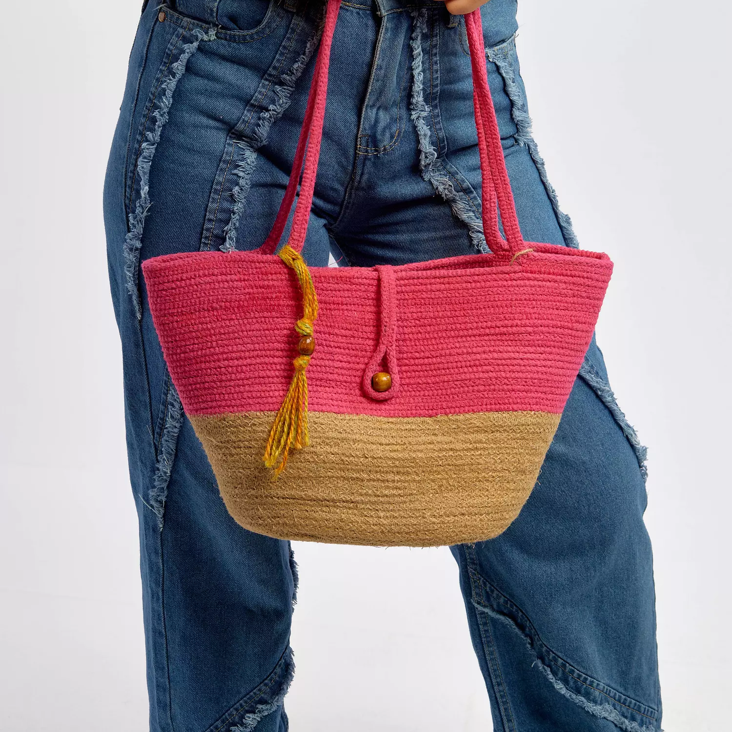 Shoulder Bag - Pink & Jute hover image