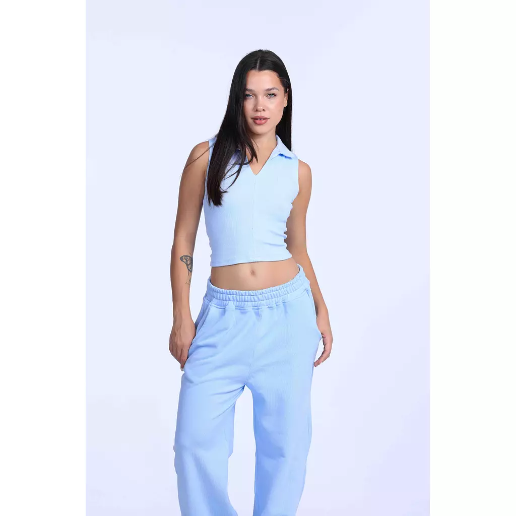 Baby blue Cut polo basic Top  