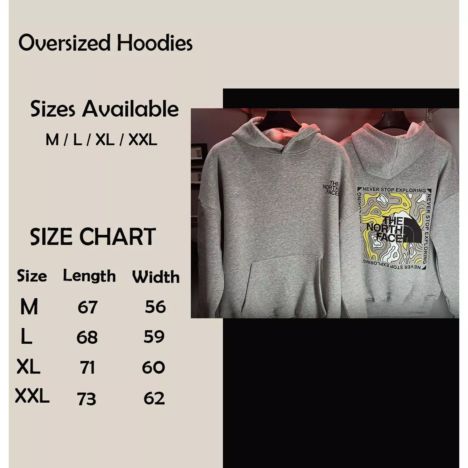The north face on sale hoodie size chart