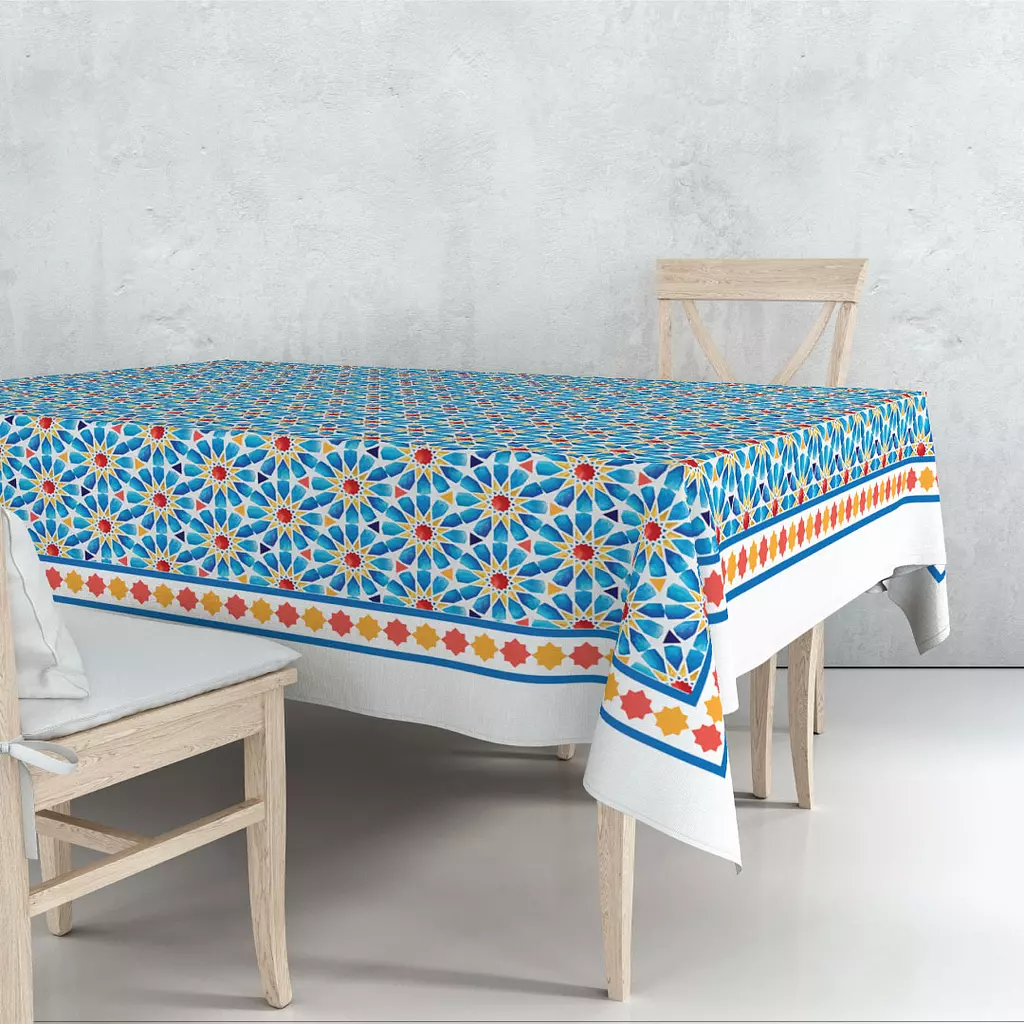 Blue Islamic Stars Table Cover