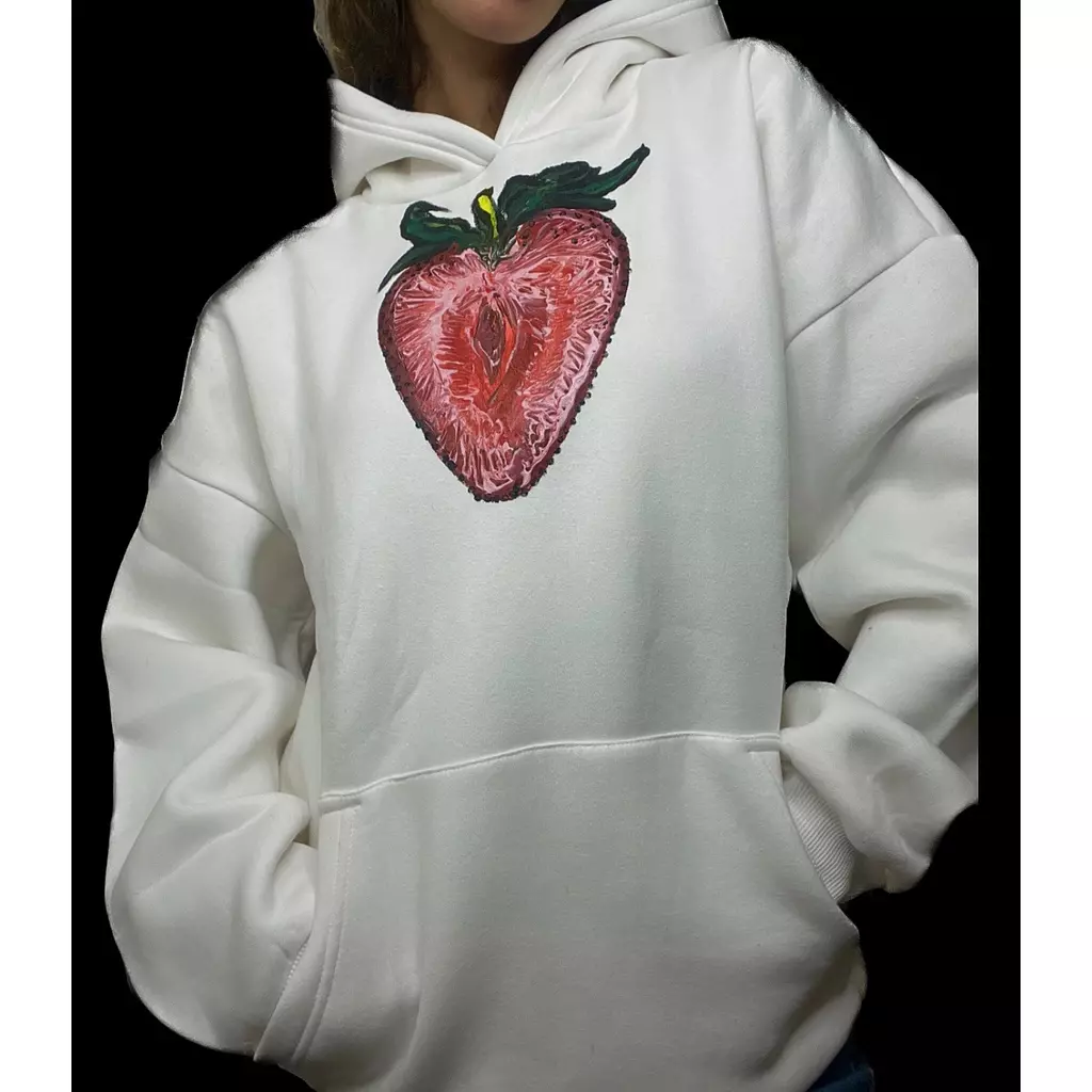 strawberry hoodie in white (medium)