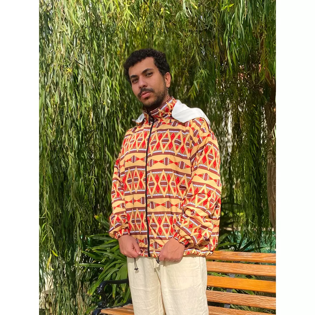 Ethnic Ochre and Orange Unisex Hooded Bomber Jacket