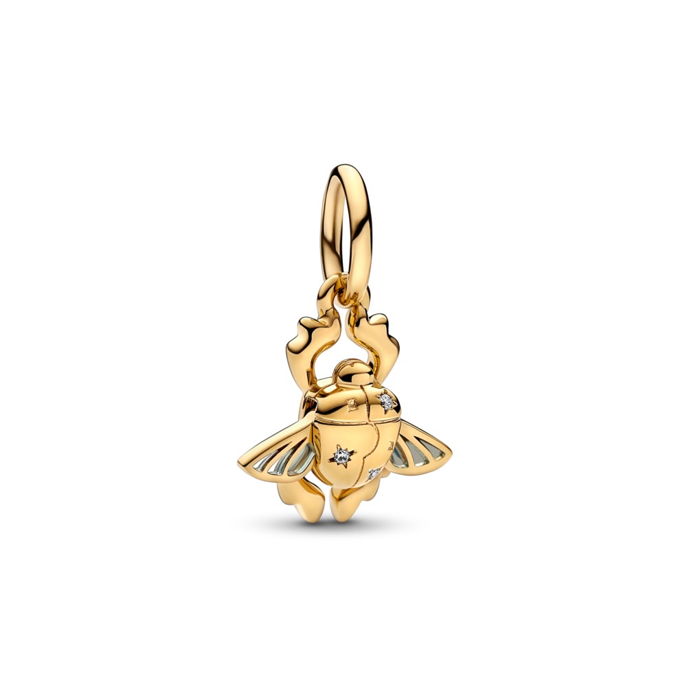 Disney Aladdin beetle 14k gold-plated dangle with clear cubic zirconia and transparent aquatic blue enamel