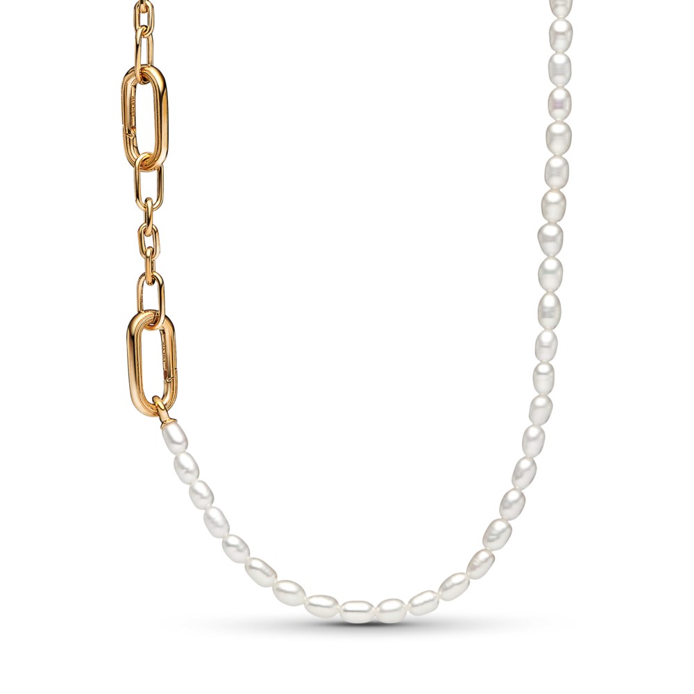14k Gold-plated link and freshwater cultured pearl necklace
