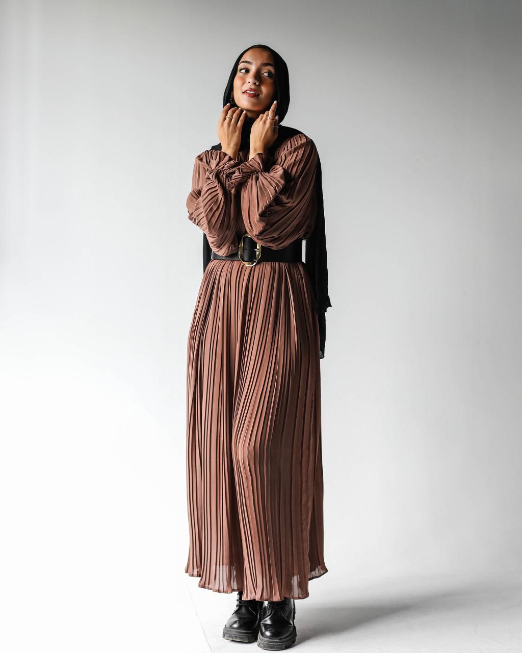 Brown Pleated Dress  3