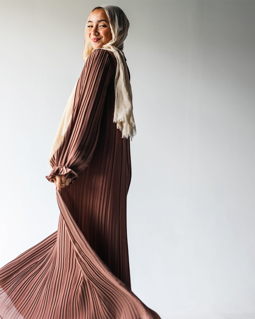 Brown Pleated Dress  5