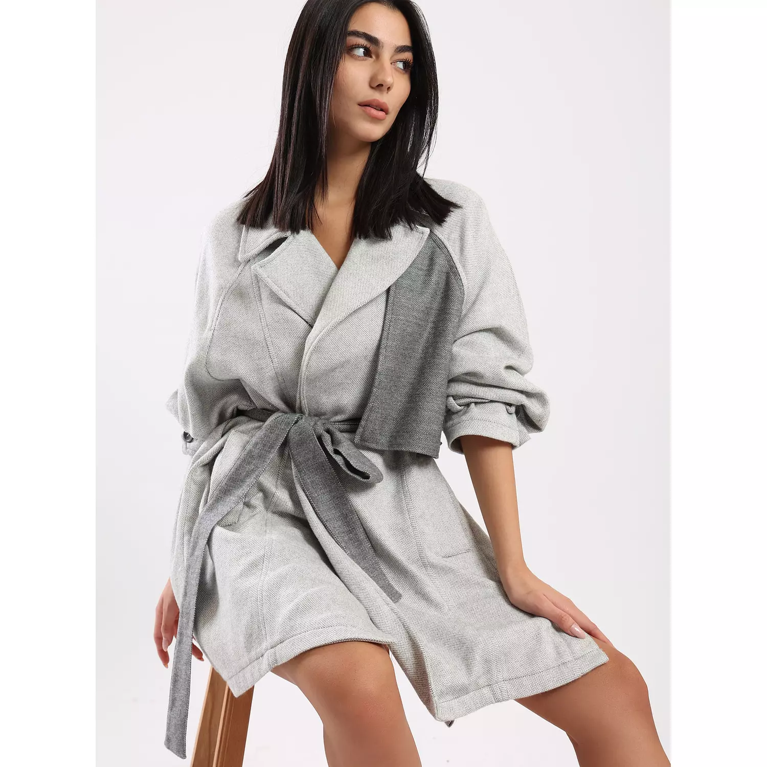 The 2 tones ice grey SOPHIA trench coat    4