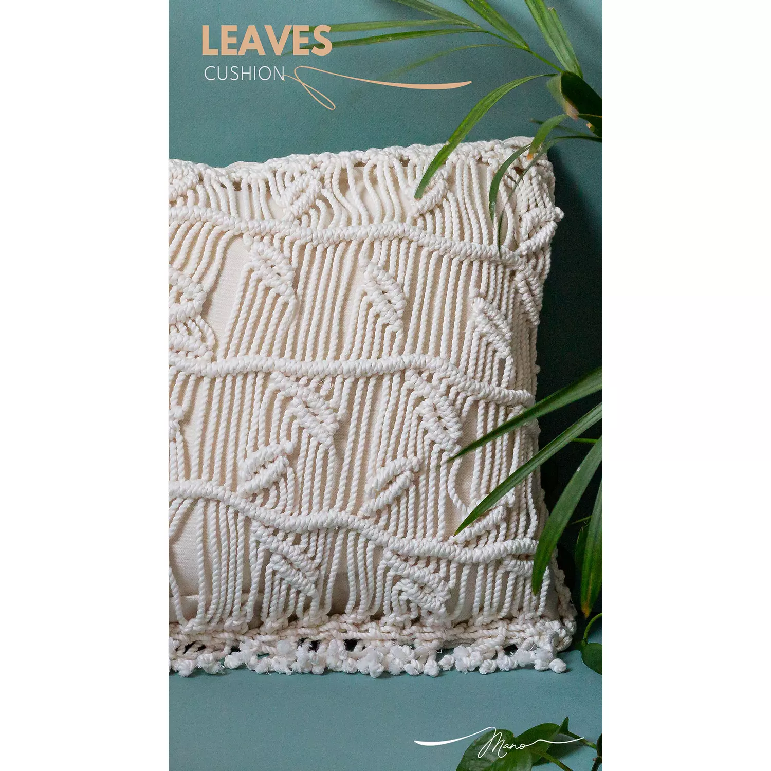 Leaves Cotton Macrame Cushion 1