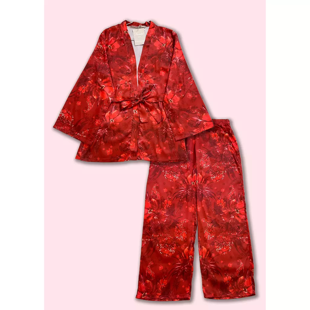 Hibiscus Red Kimono Set