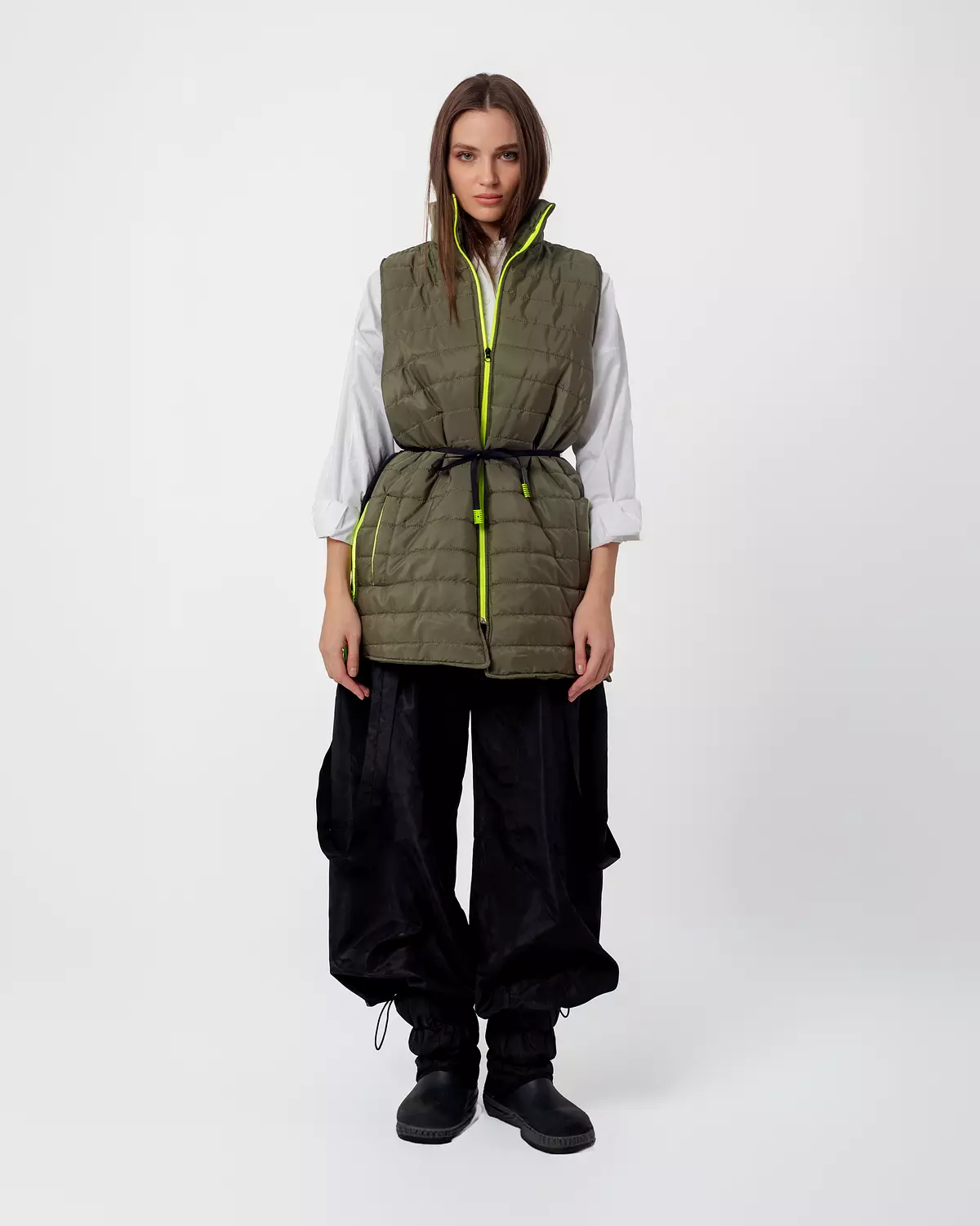 Olive Pump Vest with Funky Zipper hover image