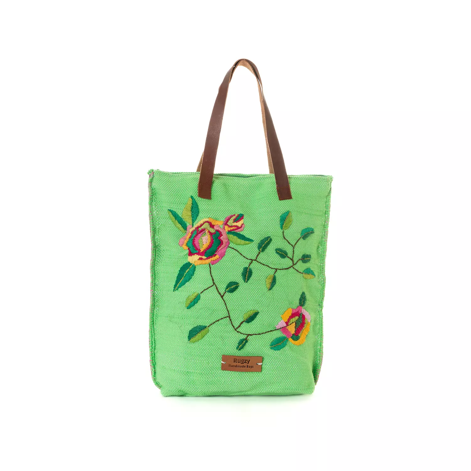 Embroidered Floral Carpet Bag with Genuine Leather Handles hover image