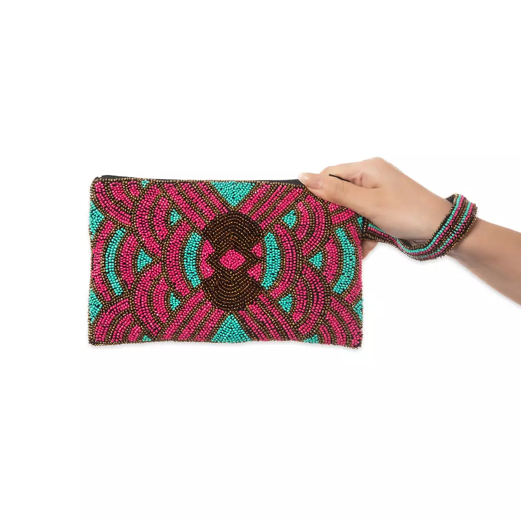 “Enchanting Geometric Fusion” Handmade Beaded Clutch