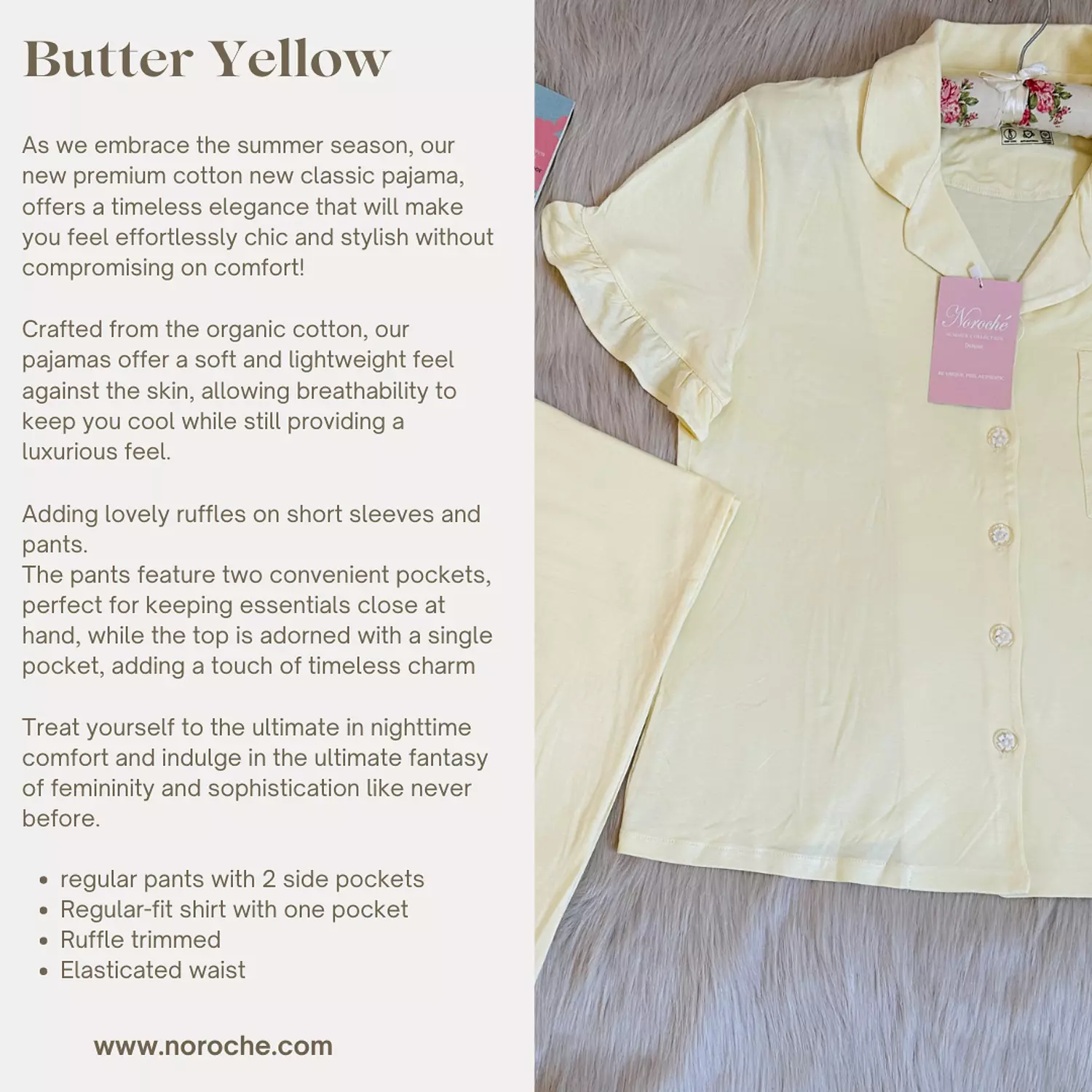 Butter Yellow Ruffled Cotton Pajamas 1