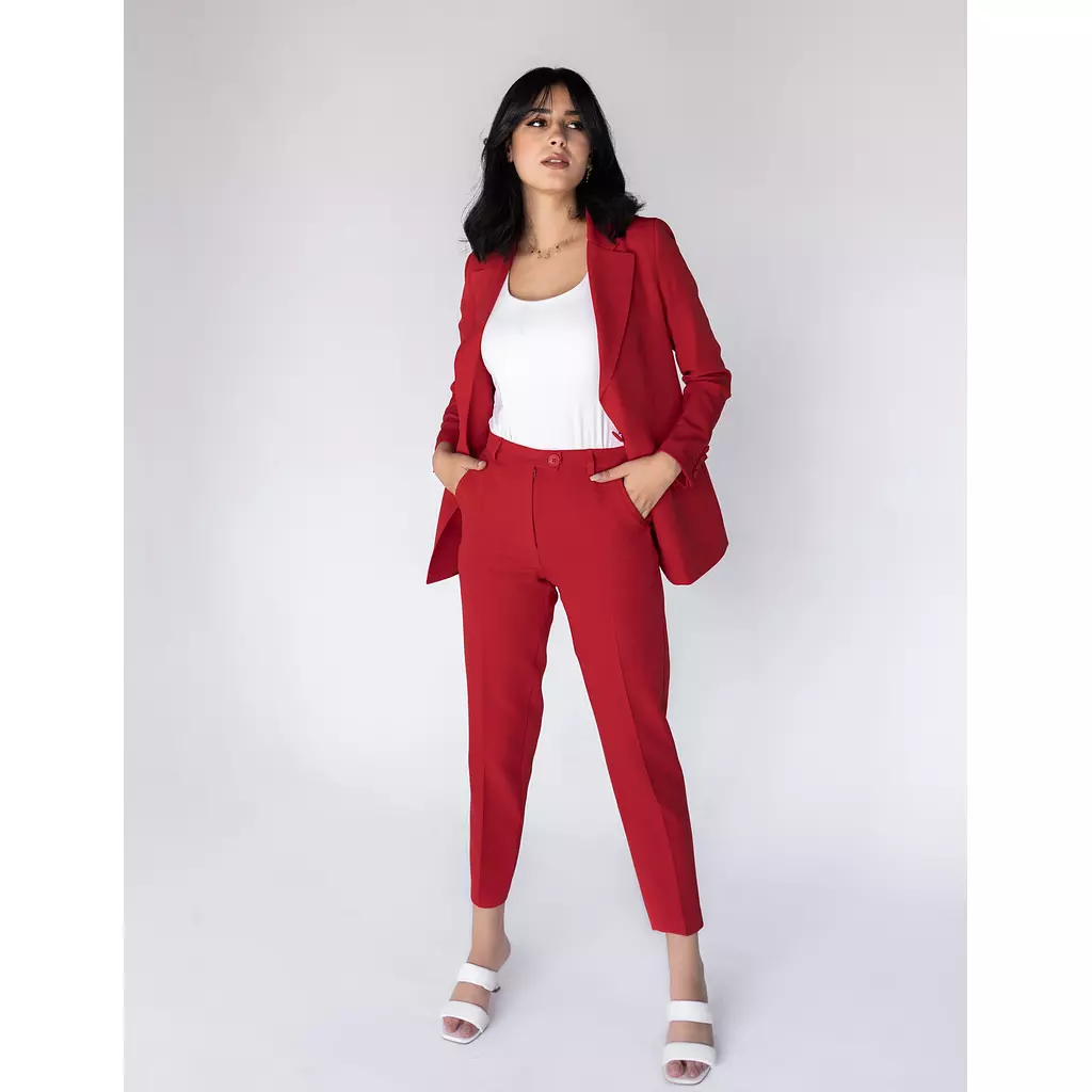 Coral Red Slim Pants