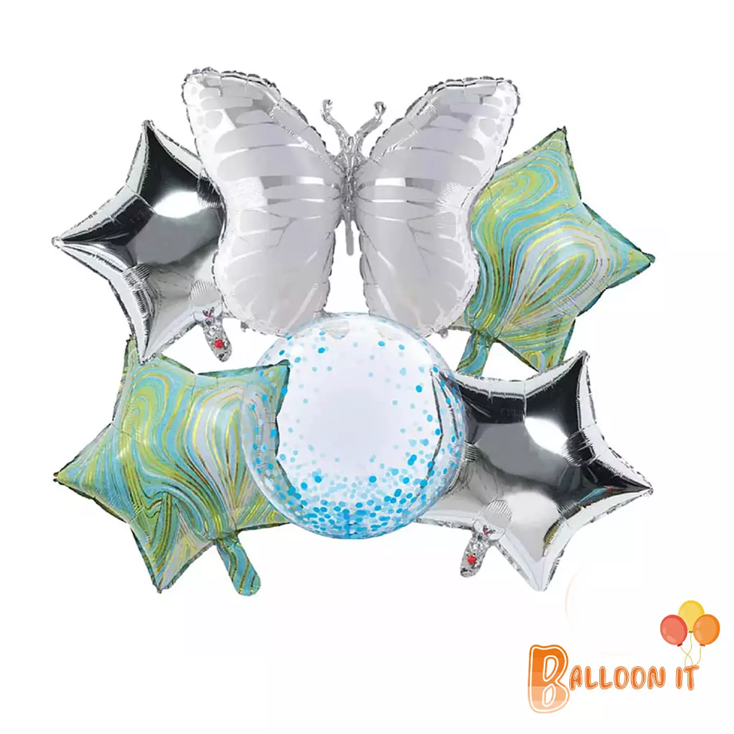 Silver Butterfly Foil Balloon Set Of 6pcs hover image