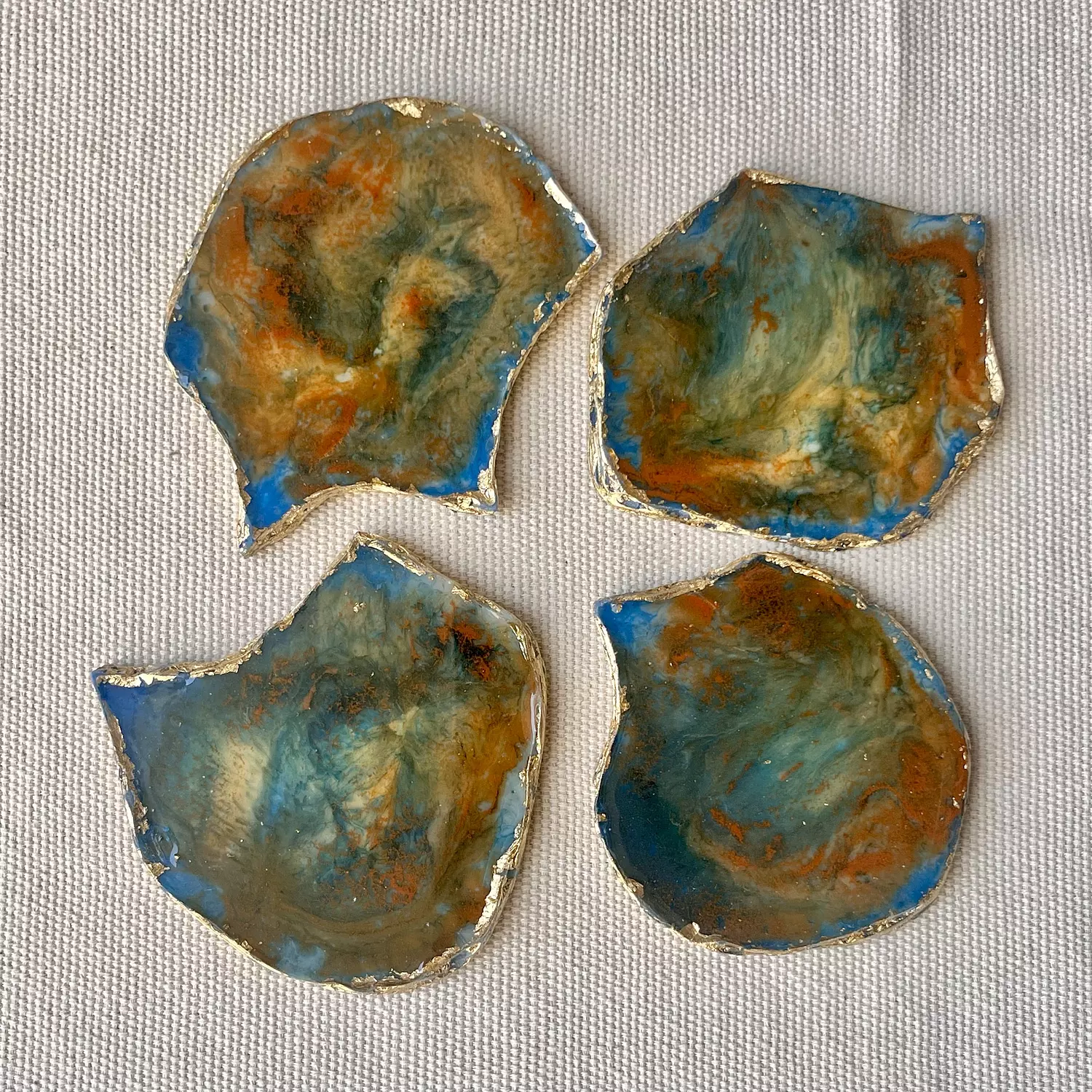 Blue/ Orange Agate Coasters With Gold Edges hover image