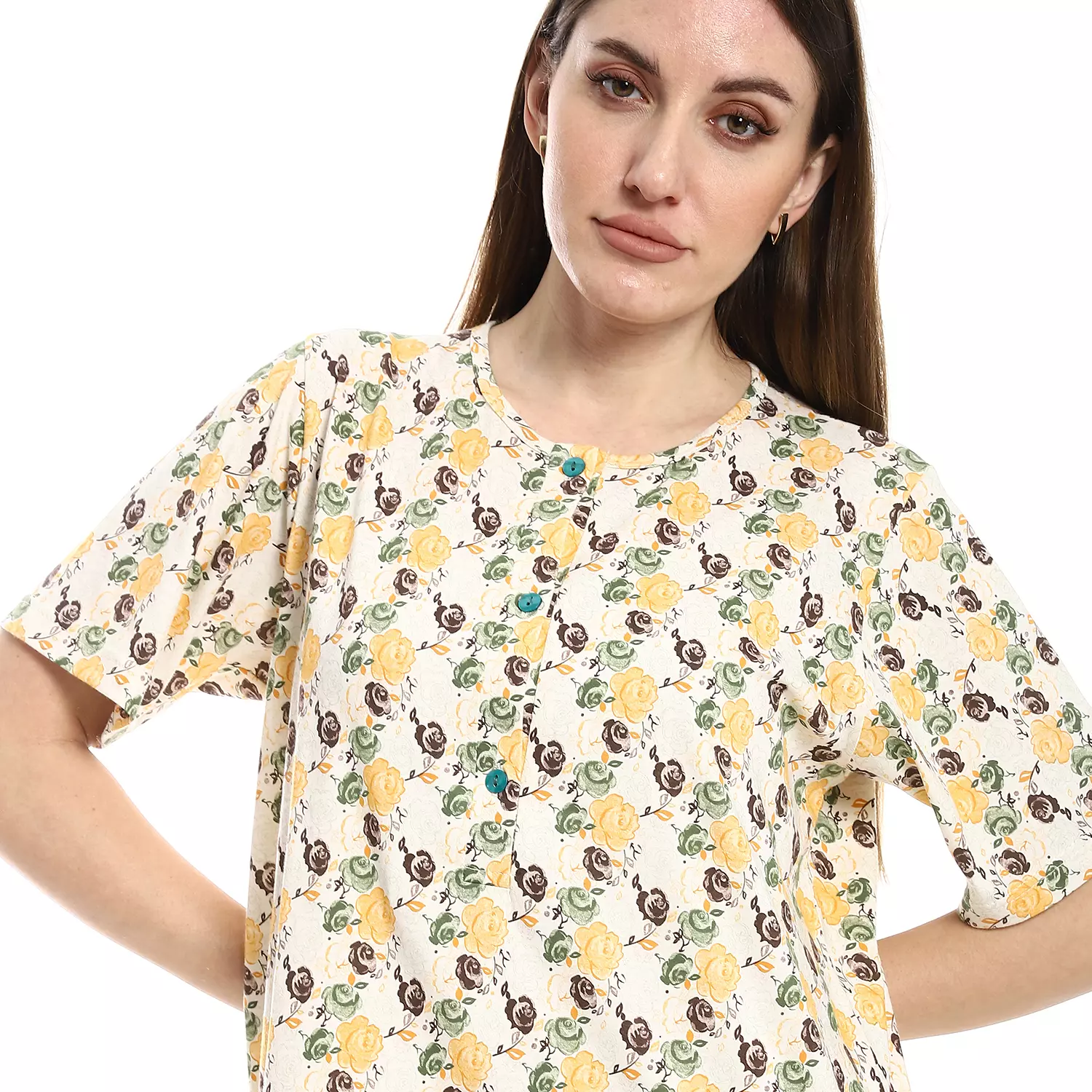 Women Nightgown Floral Pattern - 2488 - Yellow 2