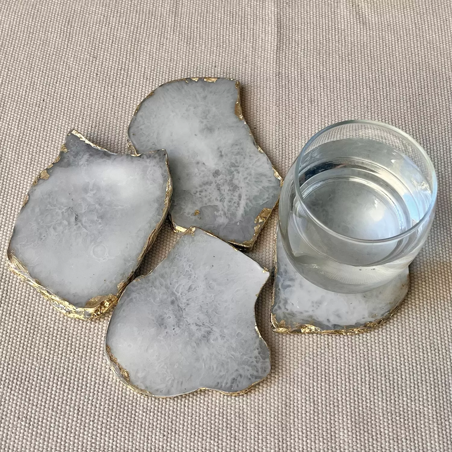 Grey & White agate coasters with Gold Edges 2