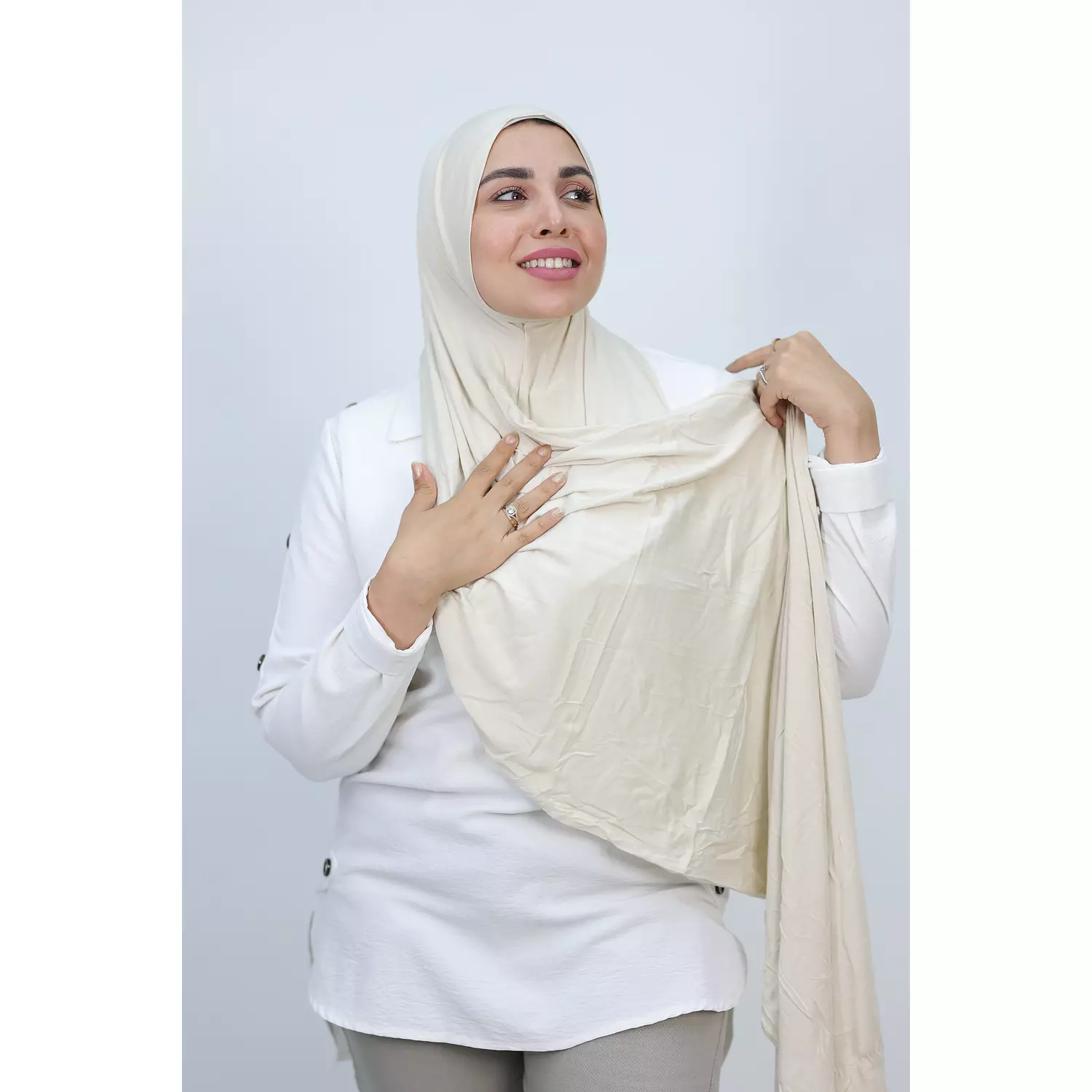 Jada Cotton Lycra Gel Hijab - Beige 4