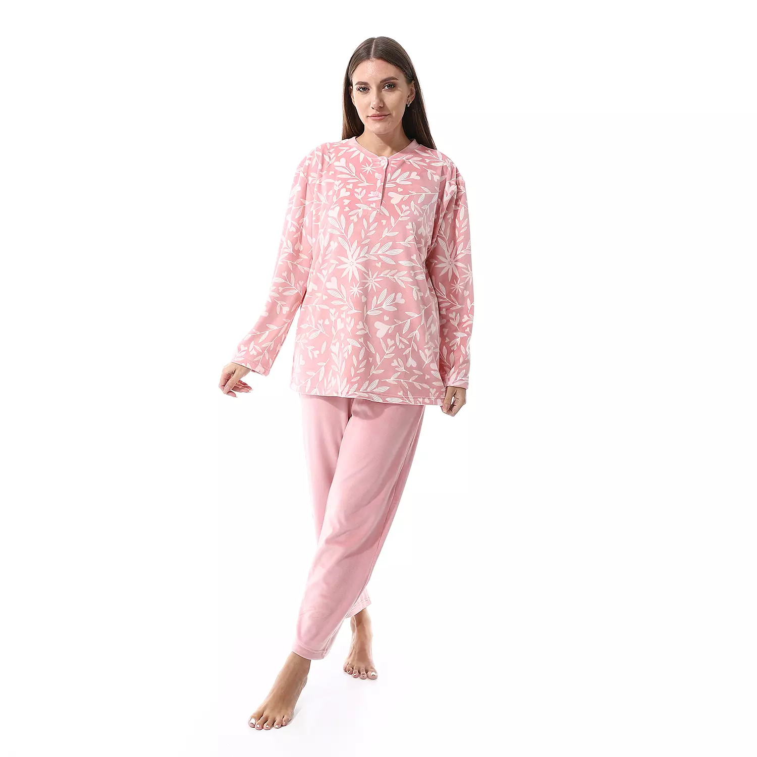 Shorto Women Leaves 2 Button  Fleece PJ - Rose - 2657  hover image