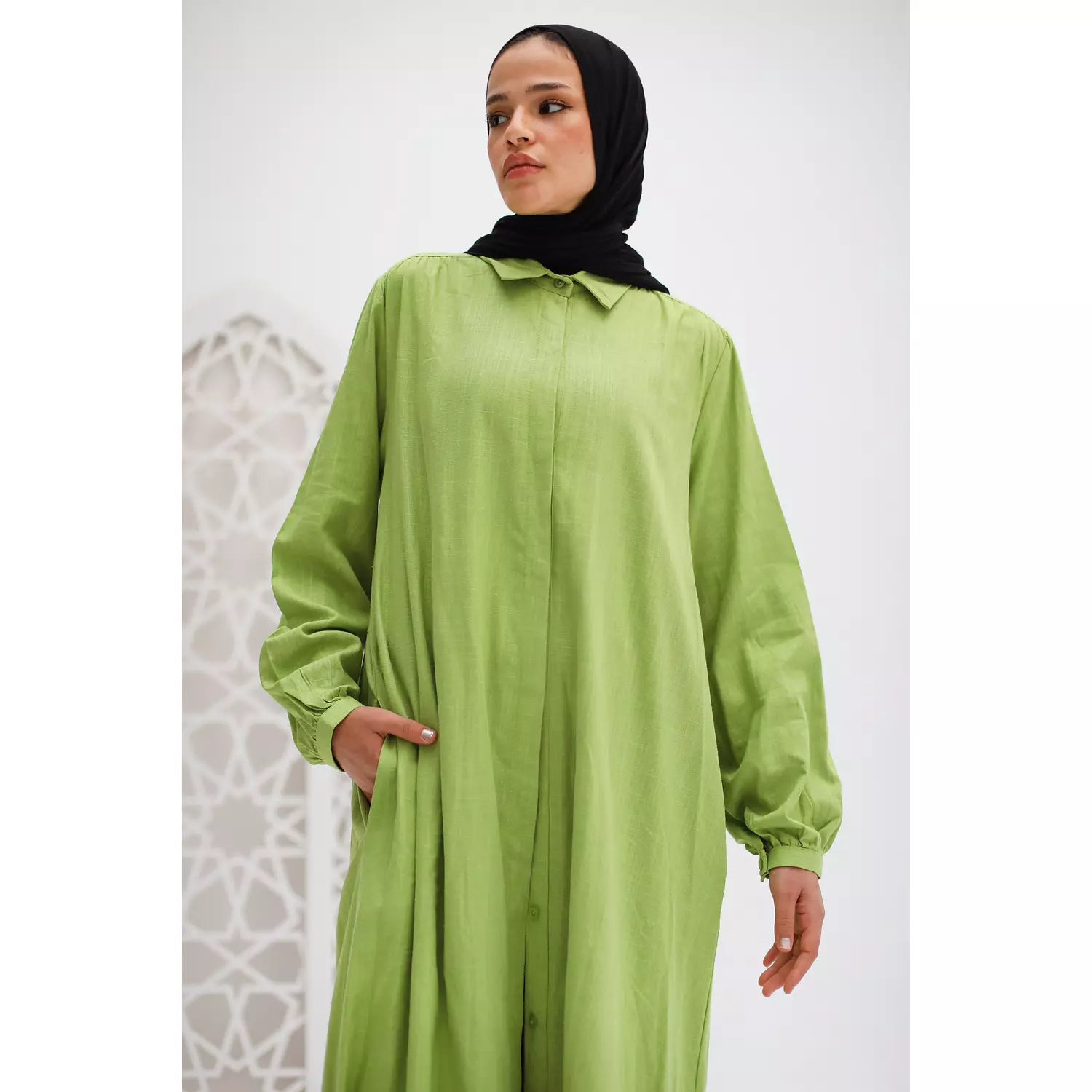 Maxi Linen Shirt In Apple Green 5