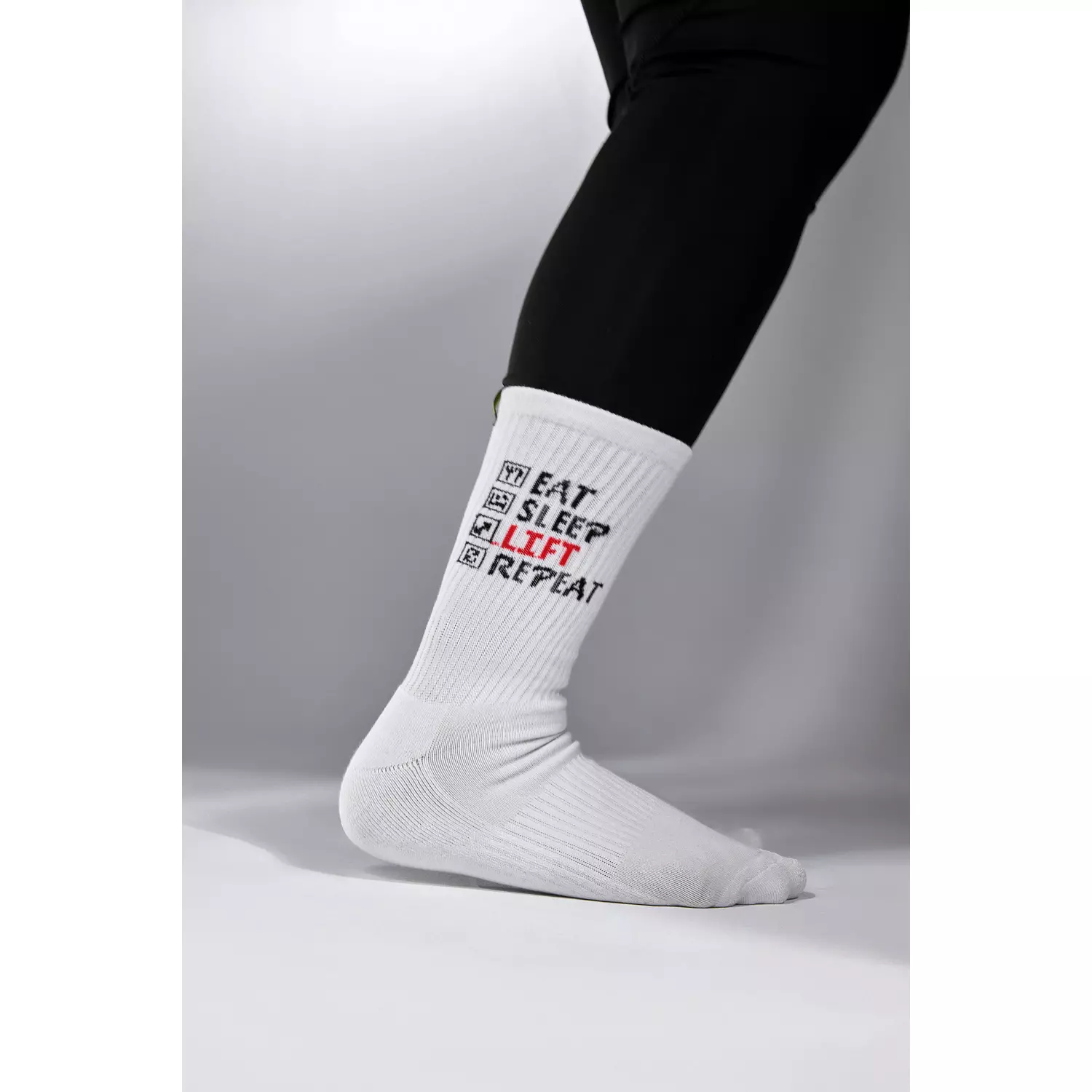 “EAT - SLEEP - LIFT - REPEAT” SOCK IN WHITE-2nd-img