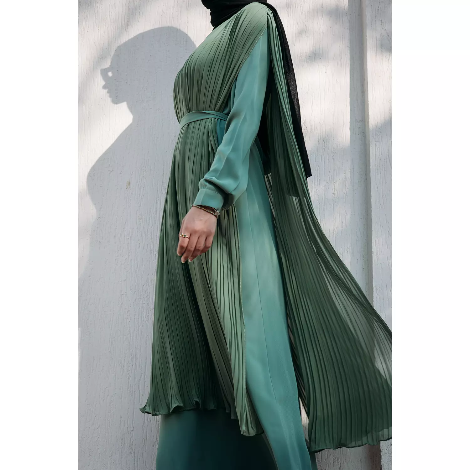 Pleated Cape in Mint Green 5