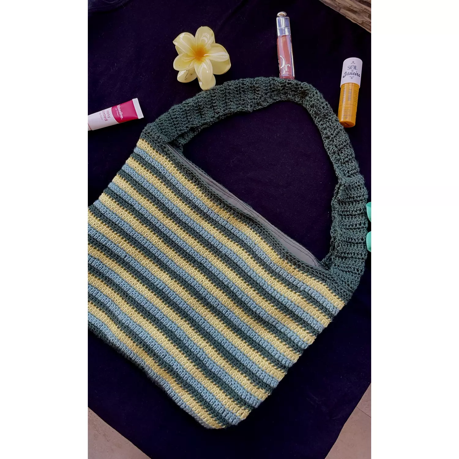 Olive X yellow crochet bag hover image