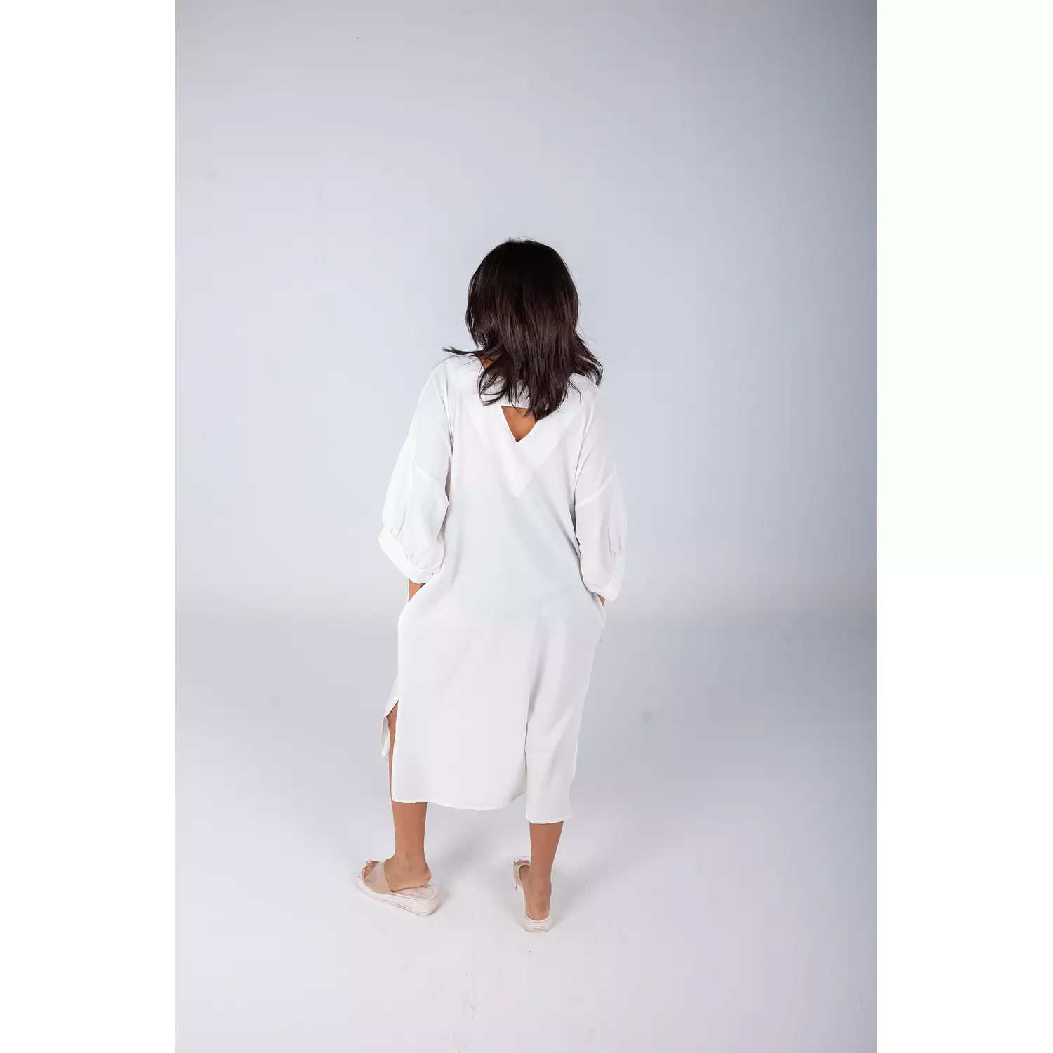 Off White Plain Linen Dress  1