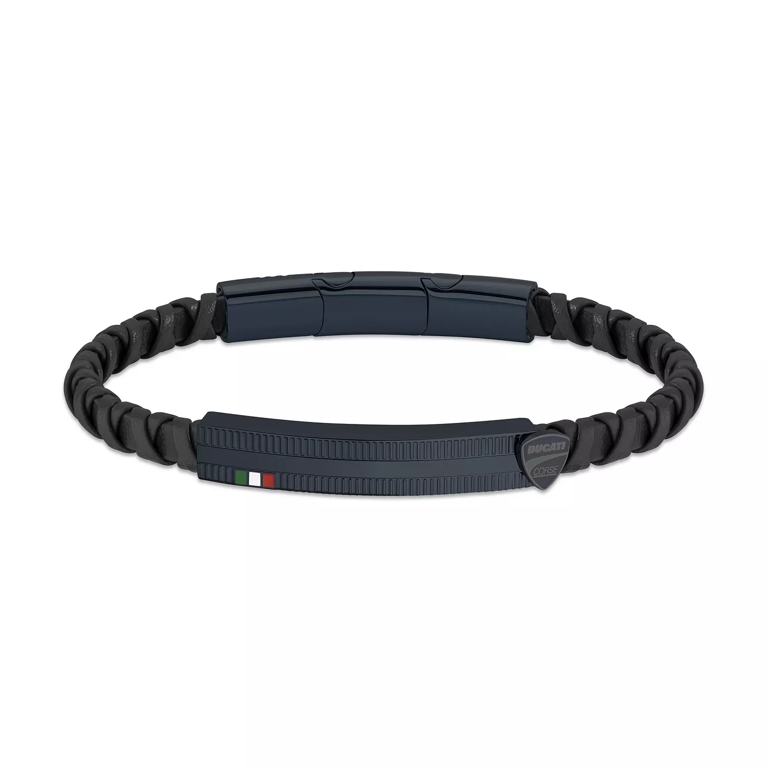 Ducati - DTAGB2137003 - INCROCIO BLACK LEATHER WITH IP BLUE BRACELET hover image
