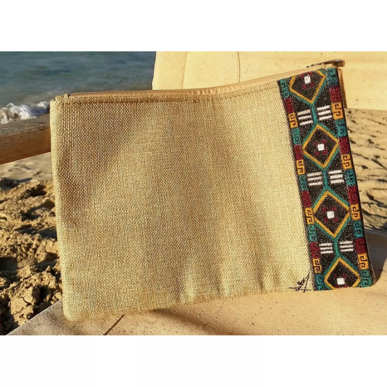 Aztec Birder Hand-Painted Burlap Pouch by order 3