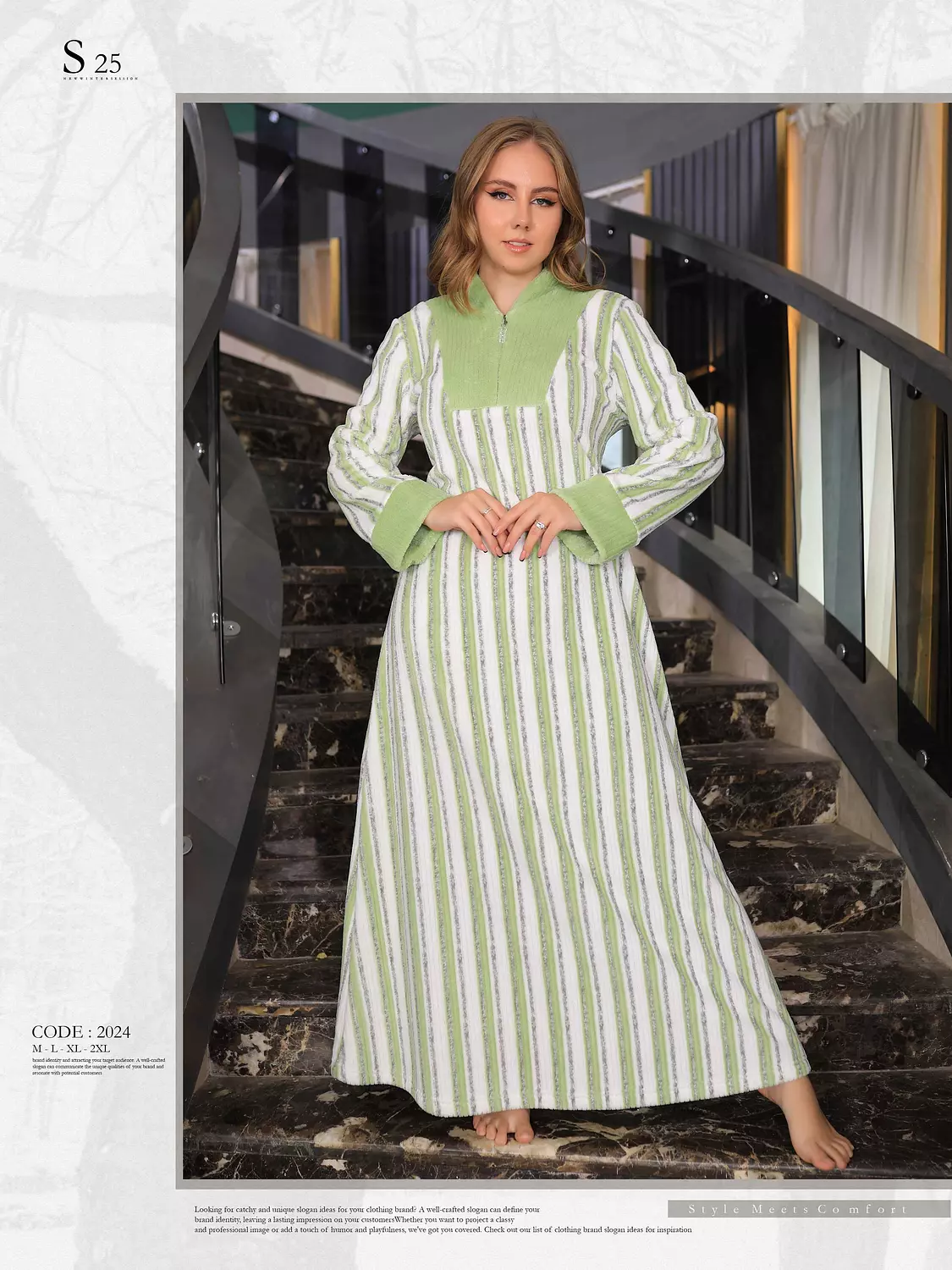 Dark sea green striped long nightgown hover image