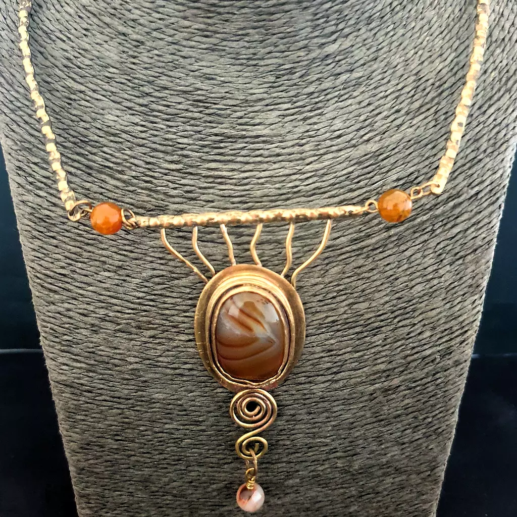 Brass necklace with agates