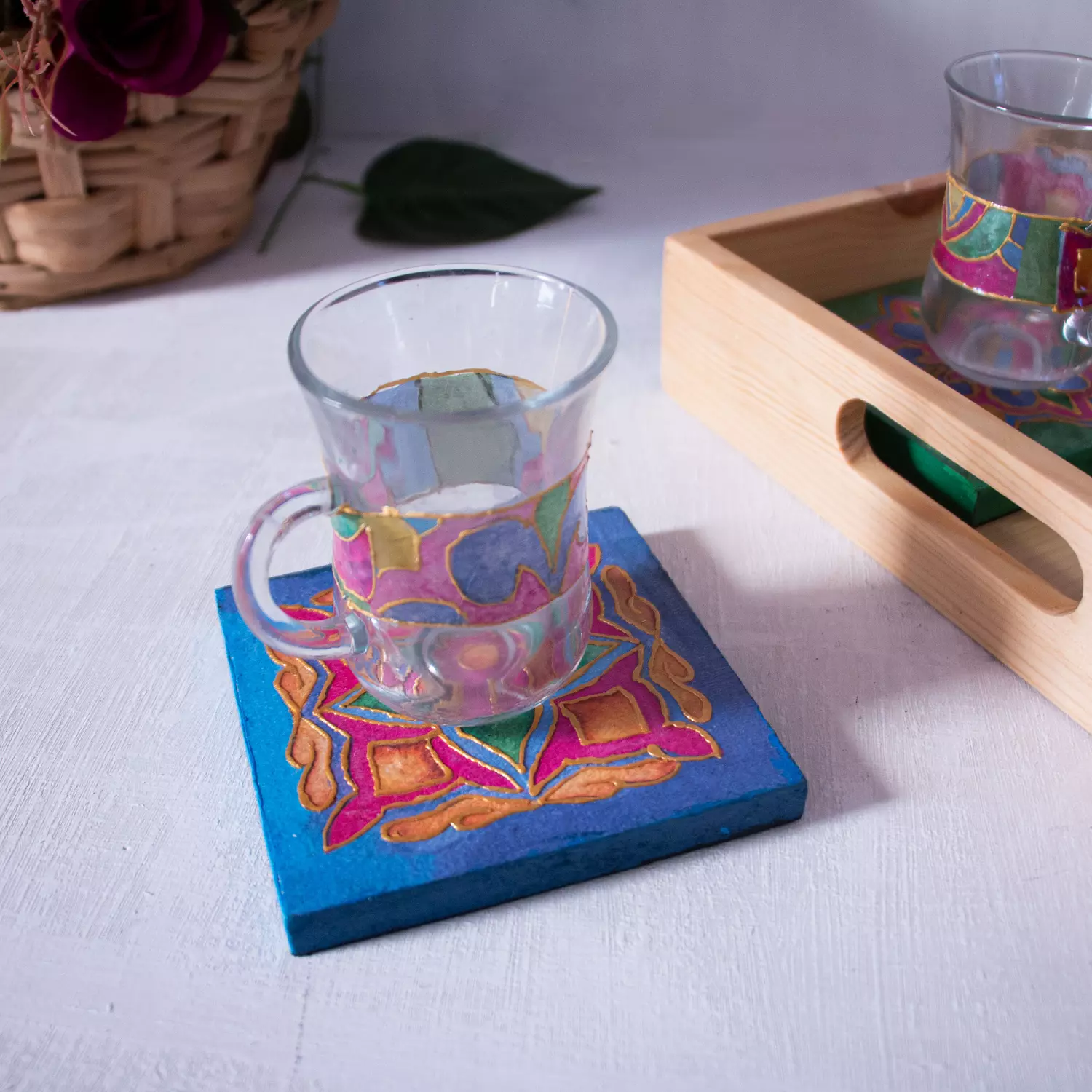 Arabic Blossom coasters wooden tray   3