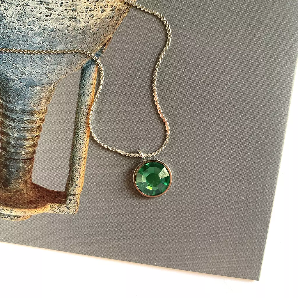 green stone silver necklace