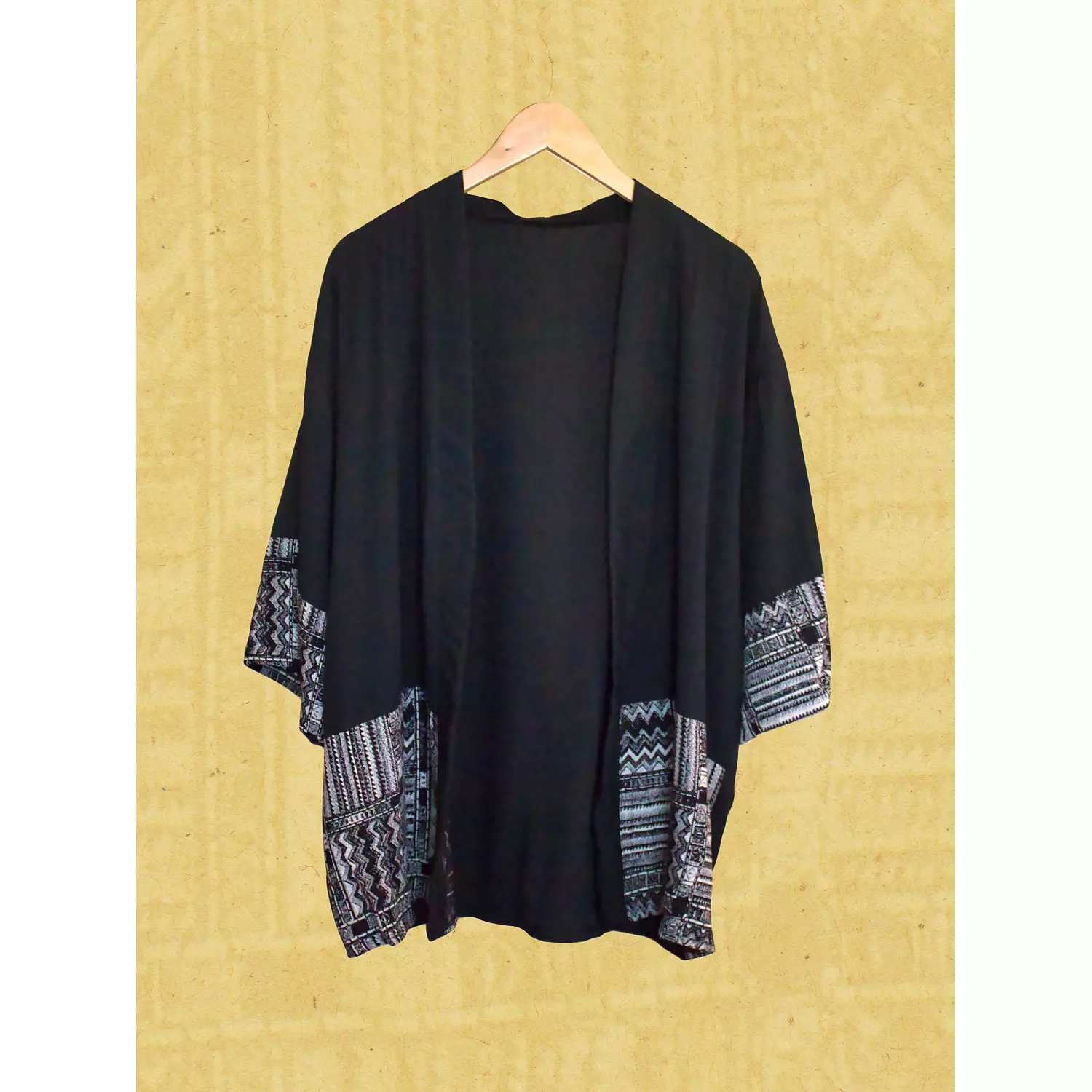 Black Kimono w/Patched B&W Patterns hover image