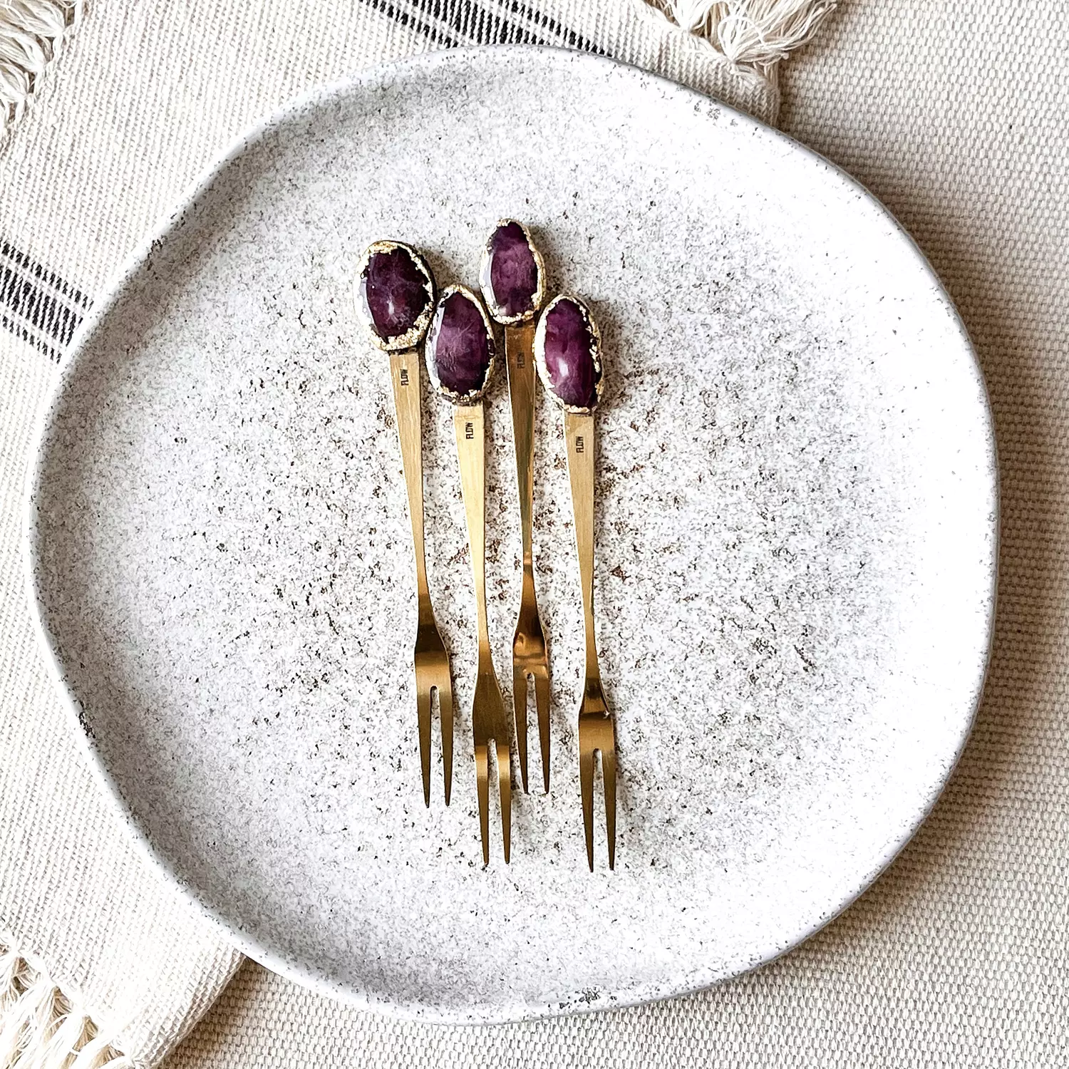 Dark Magenta / gold cake fork set hover image