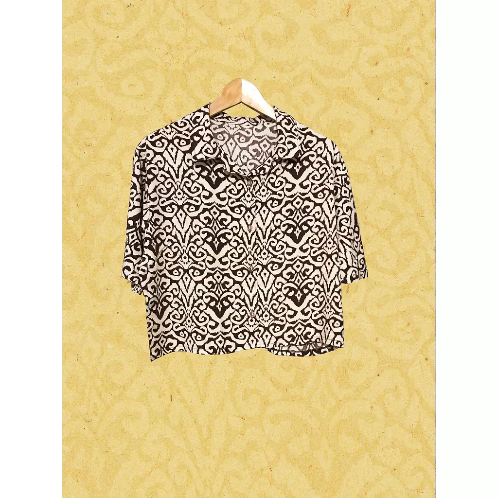 Cropped Brown & White Patterned Viscose Shirt