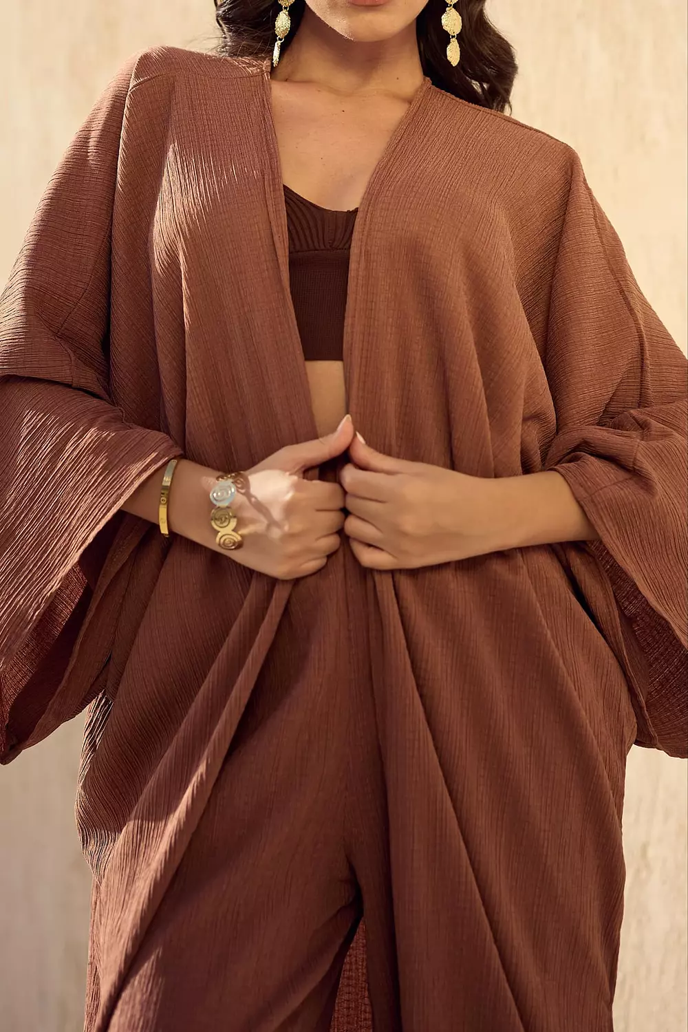 Textured Kimono Brown hover image